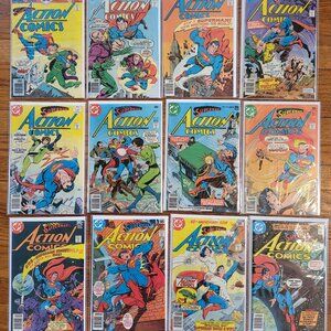 SUPERMAN Action Comics DC Comics Run of 12 Lot Newsstand 459, 465, 470+ 1970s W1